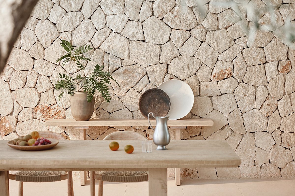 Outdoor hotel dining area with solid wood table, Mediterranean hospitality furniture