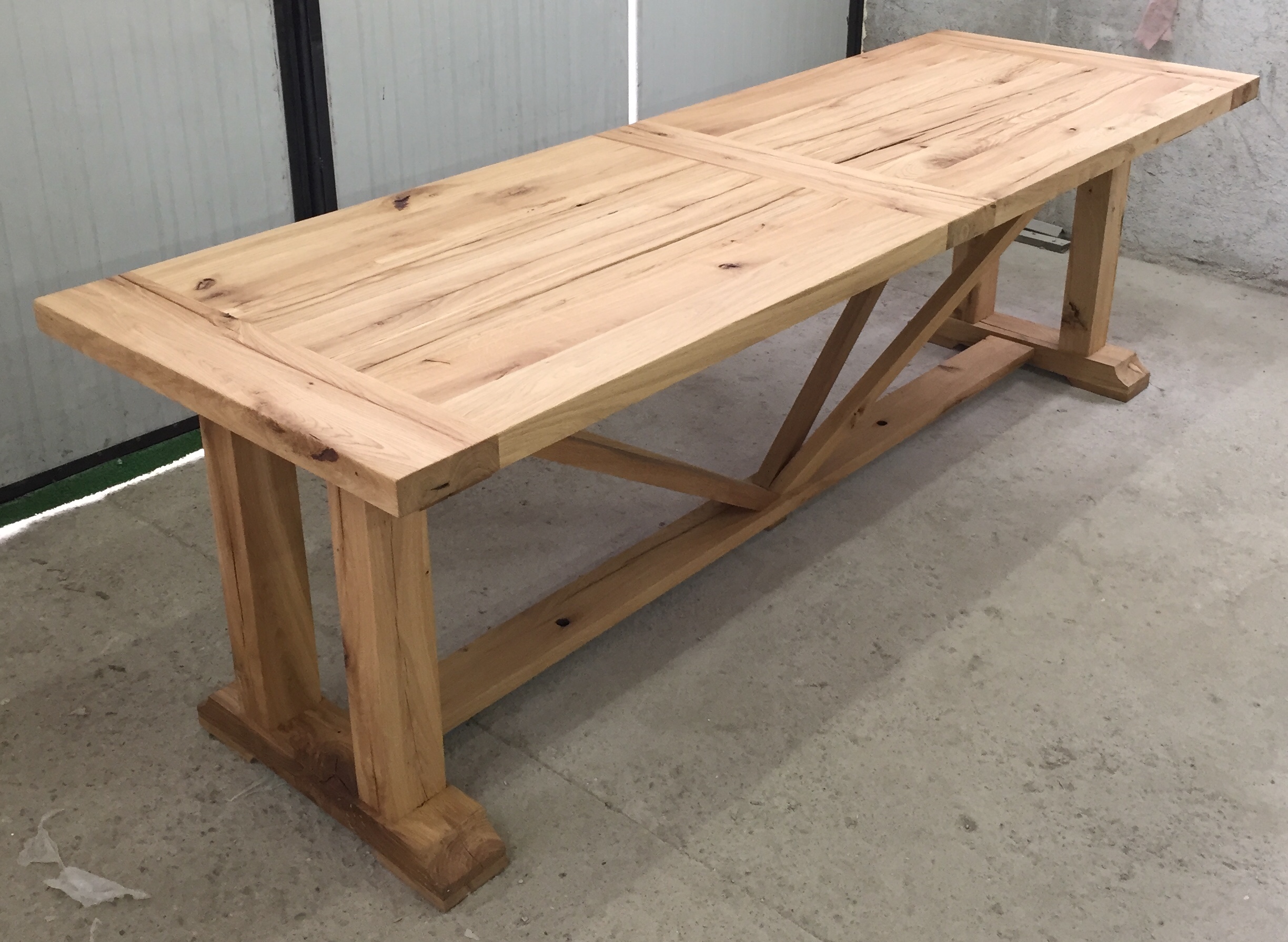 Large custom reclaimed oak dining table, solid oak construction