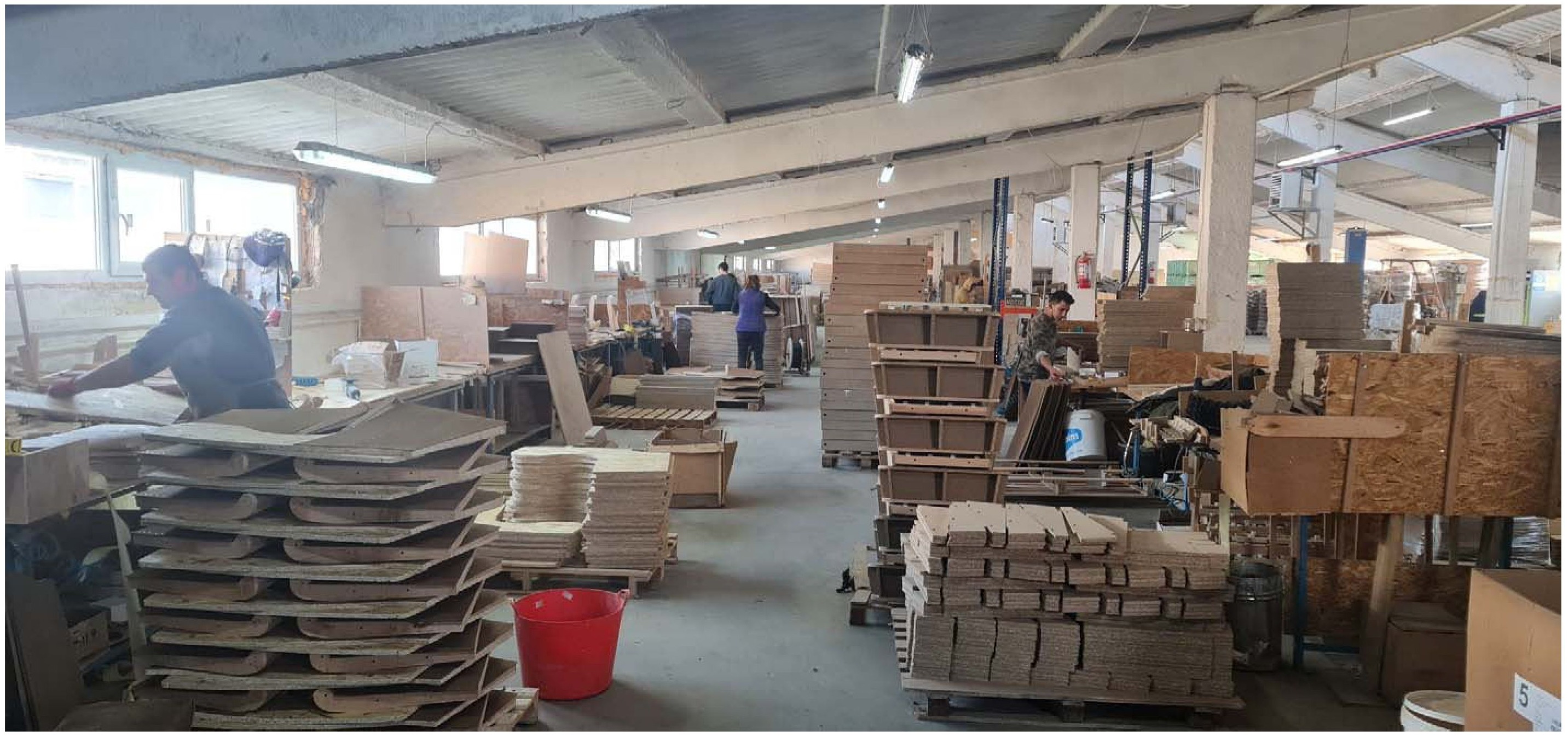 Sofa frame assembly workshop, custom furniture production facility