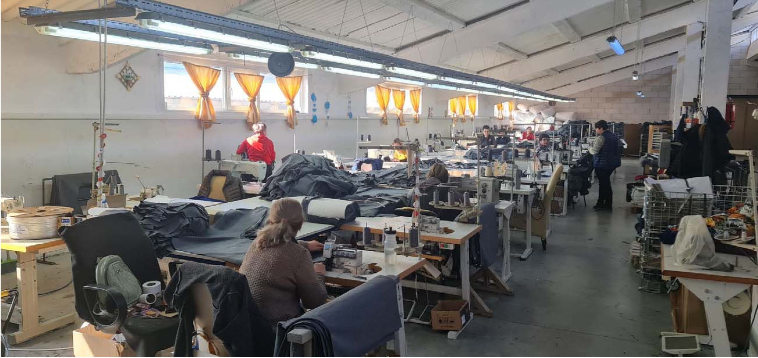 Fabric cutting workshop, upholstery production for restaurant and hotel seating